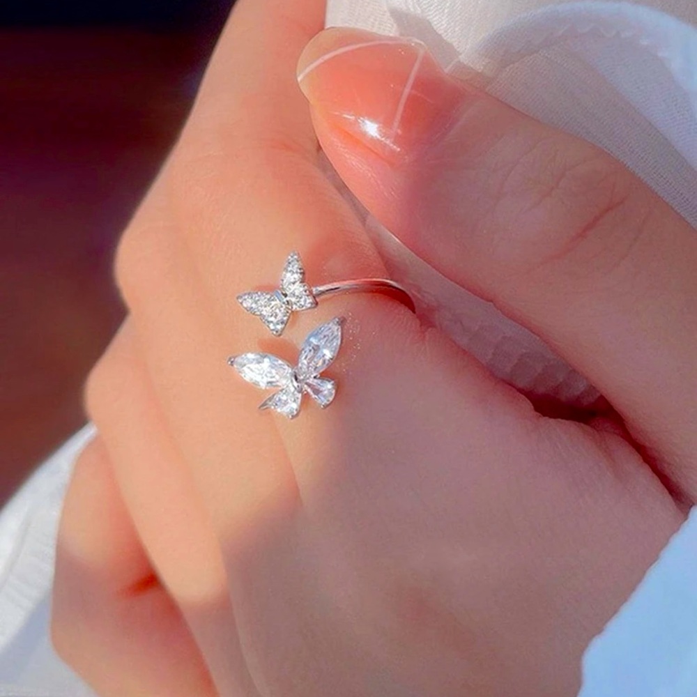 Silver Butterfly Decor Cuff Ring